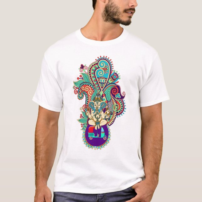Sri Ganesh Colourful Indian Paisley T-Shirt (Front)