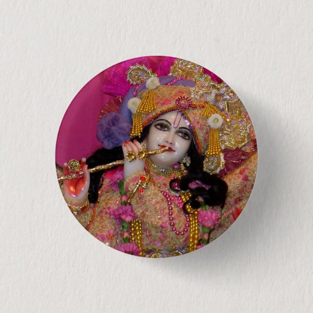 Sri-Krsna Pink Mini Button (Front)