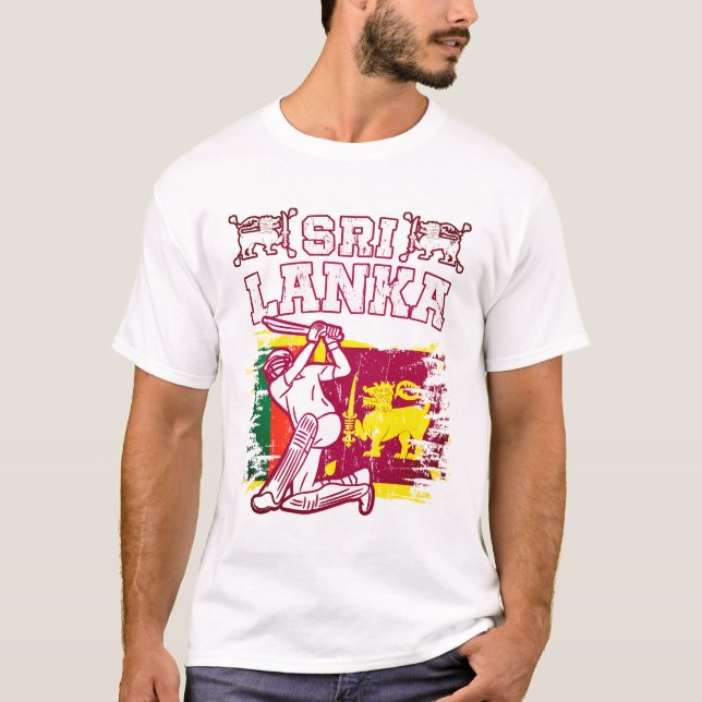 Sri Lanka Cricket Gift, Flag Brush Stroke T-Shirt (Front)
