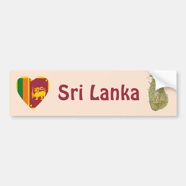Sri Lanka Flag Heart + Map Bumper Sticker (Front)