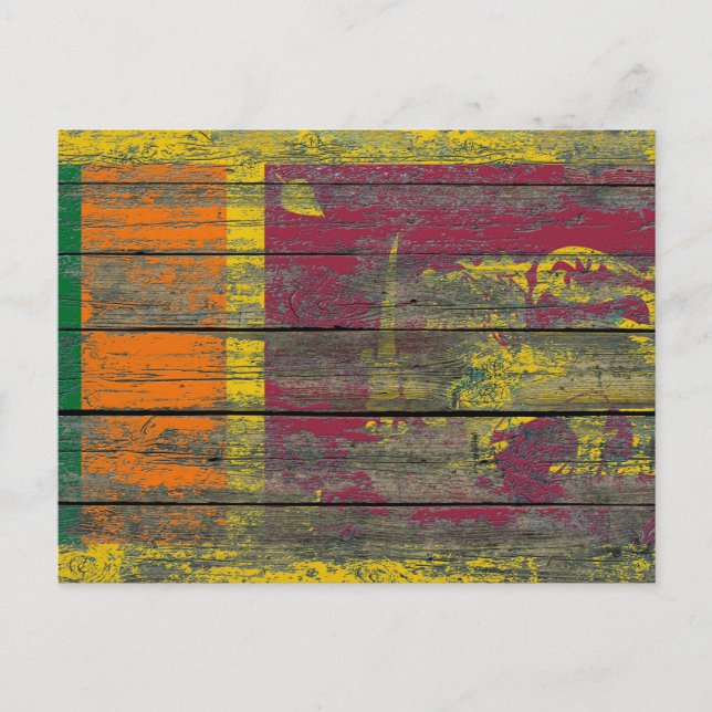 Sri Lanka Flag on Rough Wood Boards Effect Postcard (Front)
