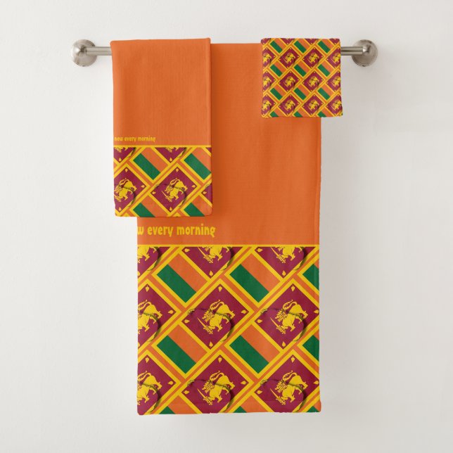 SRI LANKA FLAG Personalised Scripture ORANGE Bath Towel Set (Insitu)