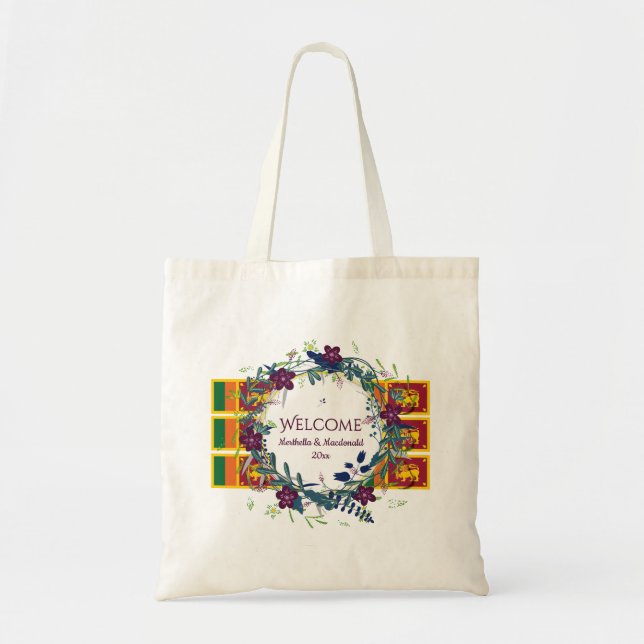 SRI LANKA FLAG WEDDING WELCOME Destination Floral Tote Bag (Front)