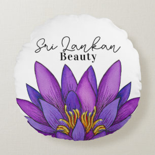 Sri Lanka Lotus Flower Painting Round Cushion