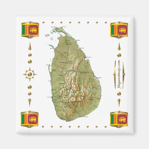 Sri Lanka Map + Flags Magnet
