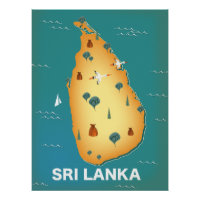 Sri Lanka map travel poster