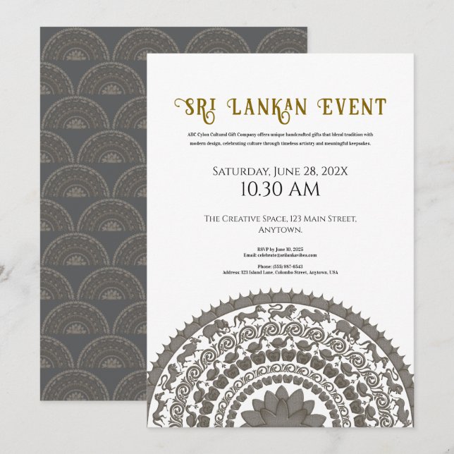 Sri Lanka minimalist heritage design Invitation (Front/Back)