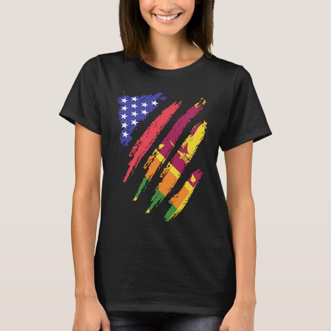 Sri Lankan American Patriot Grown Heart Flag Strip T-Shirt (Front)