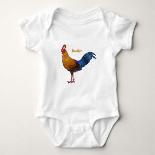 Sri Lankan junglefowl bird cartoon illustration Baby Bodysuit