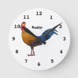 Sri Lankan junglefowl bird cartoon illustration  Round Clock