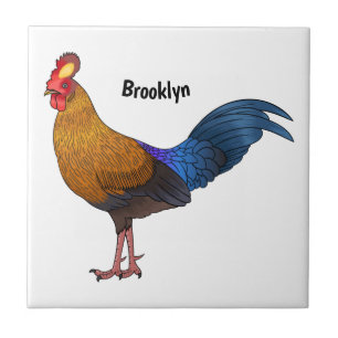Sri Lankan junglefowl bird cartoon illustration Tile