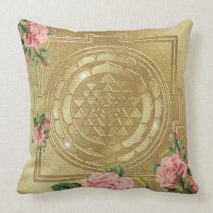 SRI YANTRA and the Scent Of Roses - Throw Pillow