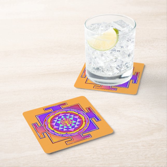 Sri Yantra - Hinduism Symbol Design 1 Square Paper Coaster (Insitu)