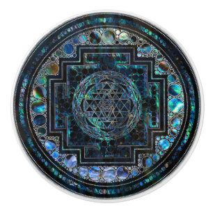 Sri Yantra / Sri Chakra Abalone Shell and Silver Ceramic Knob