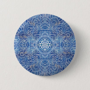 Sri Yantra / Sri Chakra Blue Watercolor 6 Cm Round Badge