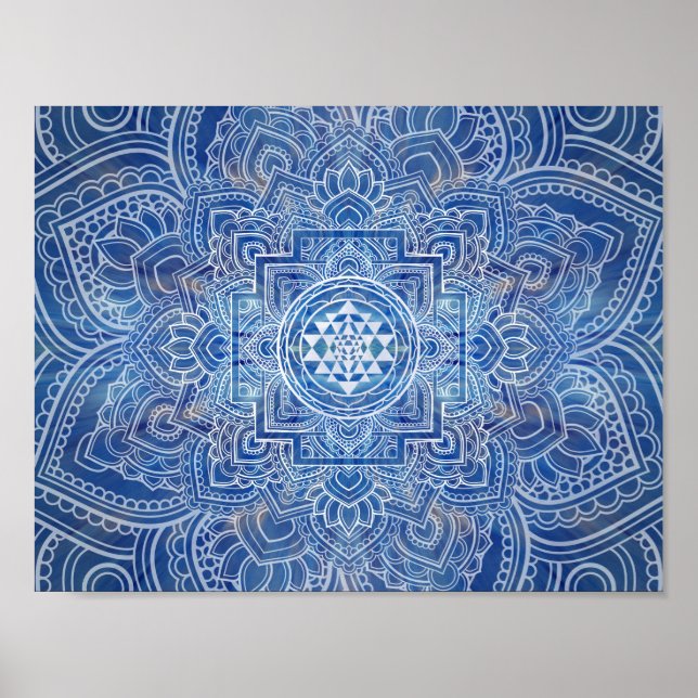 Sri Yantra  / Sri Chakra Blue Watercolor Poster (Front)