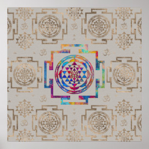 Sri Yantra  / Sri Chakra in colour on canvas Poster