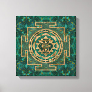 Sri Yantra  / Sri Chakra Malachite and gold Canvas Print