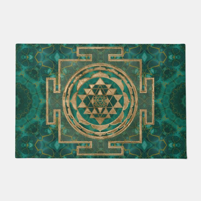 Sri Yantra  / Sri Chakra Malachite and gold Doormat (Front)
