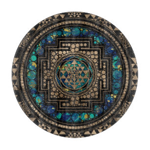 Sri Yantra  / Sri Chakra Marble and Gold Cutting Board
