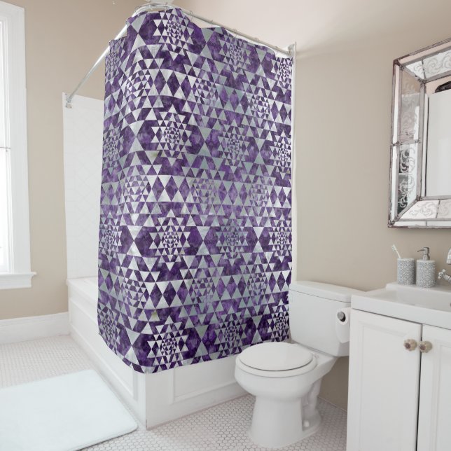 Sri Yantra  / Sri Chakra Pattern - Pearl Amethyst Shower Curtain (In Situ)