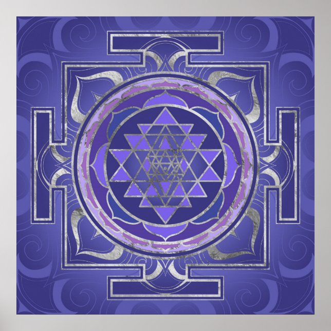 Sri Yantra  / Sri Chakra Purple and Silver Poster (Front)