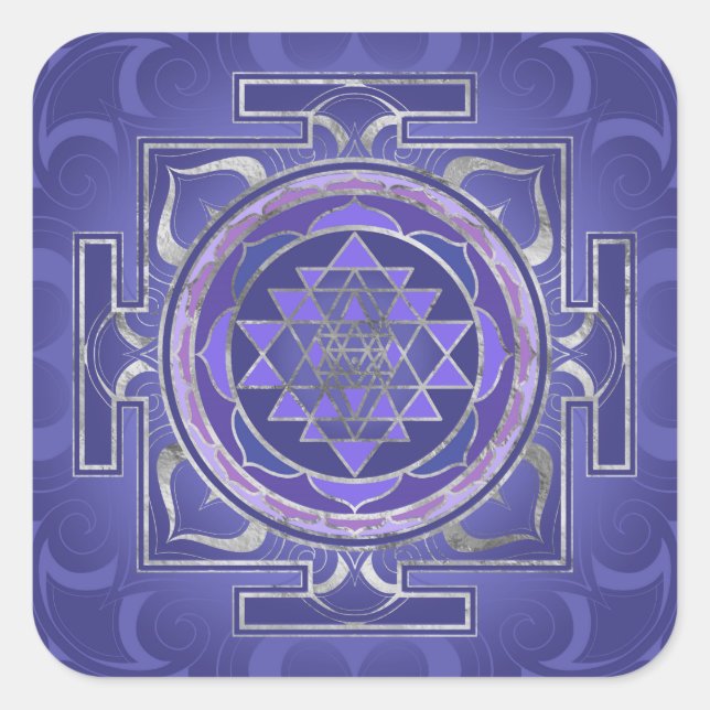 Sri Yantra  / Sri Chakra Purple and Silver Square Sticker (Front)