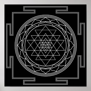Sri Yantra White on Black Poster