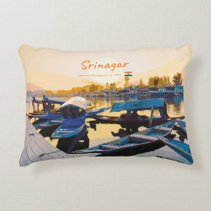 Srinagar, India - Dal Lake Shikara Boats Decorative Cushion