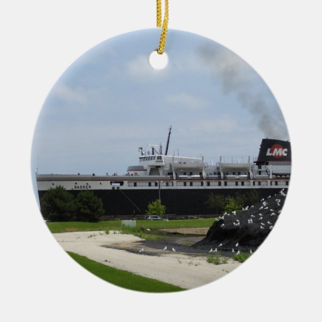 SS Badger Coal Ship Manitowoc, WI Xmas Ornament (Front)