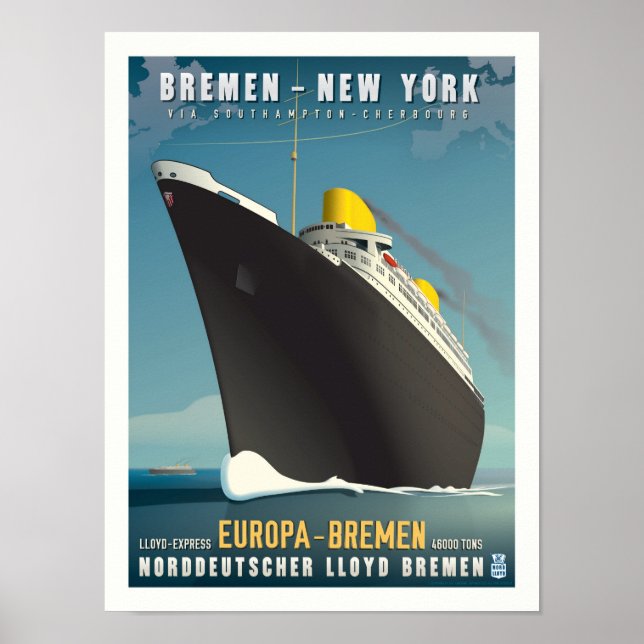 SS Europa Art Deco Travel Poster (Front)