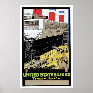 ss Leviathan at Dock - United States Lines Poster