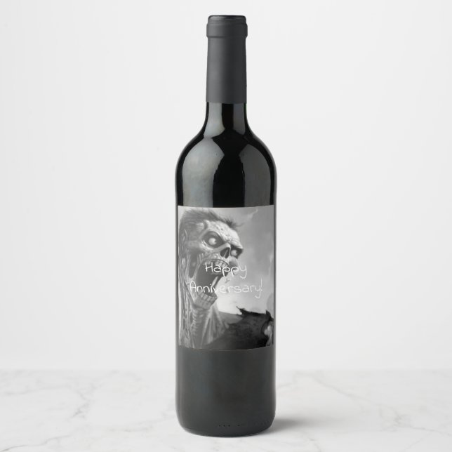 sscreaming zombie anniversary wine label (Front)