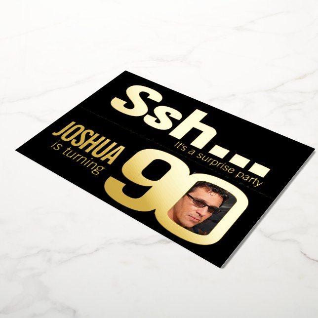 Ssh... Surprise 90th Birthday party gold black (Rotated)