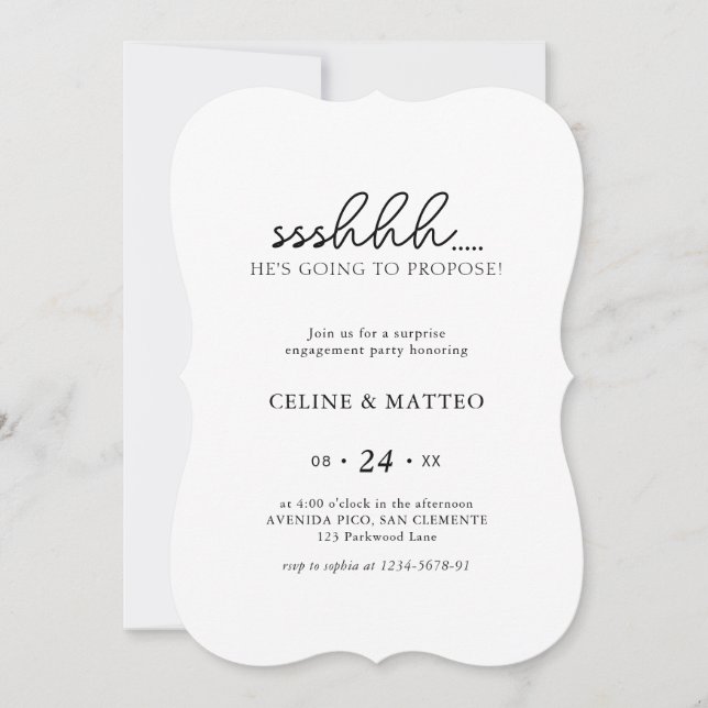 Sshh.. He's Going to Propose | Surprise Engagement Invitation (Front)