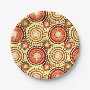 SStarbursts and pinwheels, brown and yellow Paper Plate