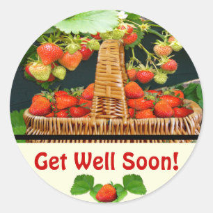 Sstrawberry Basket  ~ Get Well  Round Sticker
