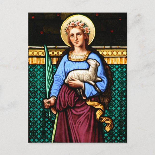 St Agnes of Rome, holding lamb and palm leaf Postcard (Front)