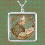 St. Albert the Great (BK 013) Silver Plated Necklace<br><div class="desc">Use the “Transfer this Design” option to the right of this description to create matching bracelets, charms, lapel pins, cufflinks, tie bars, and premium metal keychains! Prefer a solid colour background? Delete the pattern image and see the Colour Palette postcard for recommendations. Image Credit (BK 013): Antique image of St....</div>