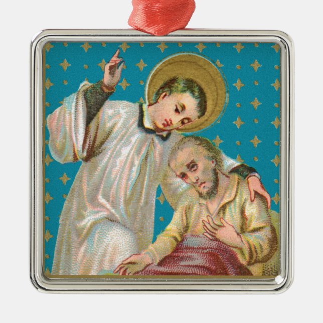 St. Aloysius Gonzaga & Plague Victim (M 006) Metal Tree Decoration (Front)