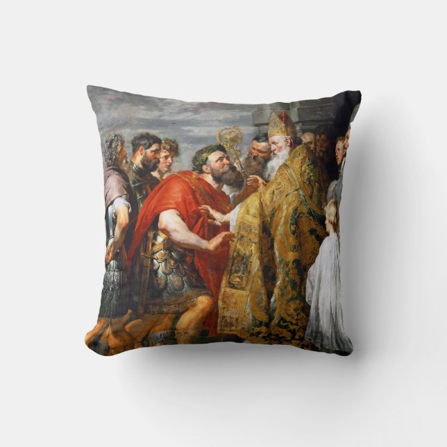 St. Ambrose and Emperor Theodosius  Paul Rubens Cushion (Front)