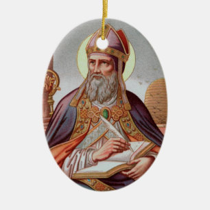 St. Ambrose of Milan (Frameless) Oval Ceramic Tree Decoration