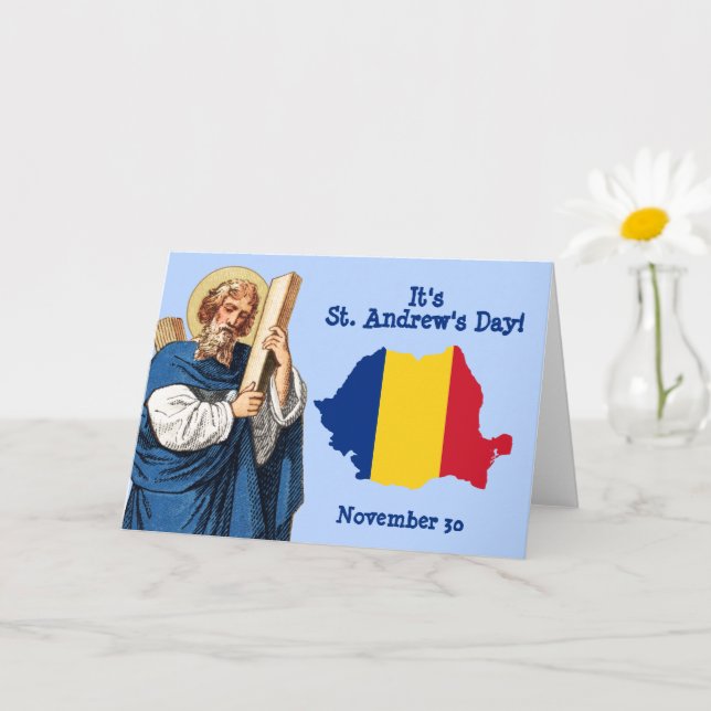 St. Andrew and Flag-Map of Romania Feast Day Card (Small Plant)