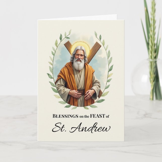 St. Andrew Feast Day Blessings Leafy Wreath Card (Front)