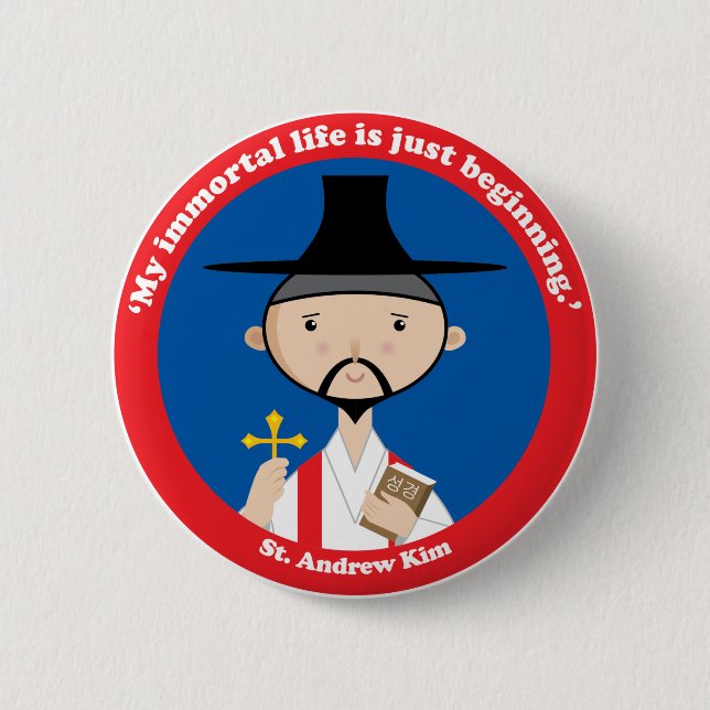 St. Andrew Kim 6 Cm Round Badge (Front)