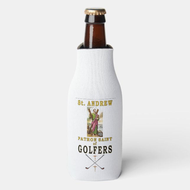 ST ANDREW PATRON SAINT of GOLFERS Bottle Cooler (Bottle Front)