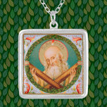 St. Andrew the Apostle (JMAS 02) Silver Plated Necklace<br><div class="desc">Image Credit (JMAS 02): Antique image of St. Andrew the Apostle from a late 19th-century devotional print in chromolithography with gilt accents originally published by Josef Müller, Art Publisher, Munich, Germany, from the designer’s private collection of religious ephemera. The image is one of twelve in the publisher’s Apostle Series (No....</div>