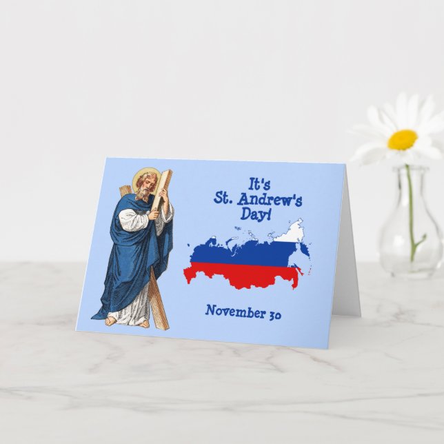 St. Andrew with Flag-Map of Russia Feast Day Card (Small Plant)