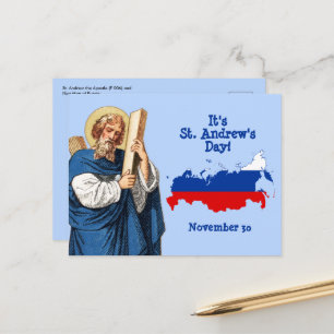 St. Andrew with Flag-Map of Russia Feast Day Postcard