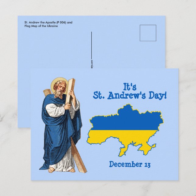St. Andrew with Flag-Map of Ukraine Feast Day Post Postcard (Front/Back)